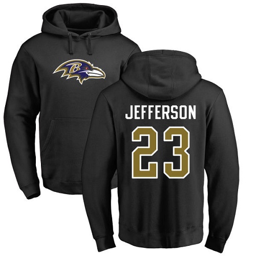Men Baltimore Ravens Black Tony Jefferson Name and Number Logo NFL Football #23 Pullover Hoodie Sweatshirt->nfl t-shirts->Sports Accessory